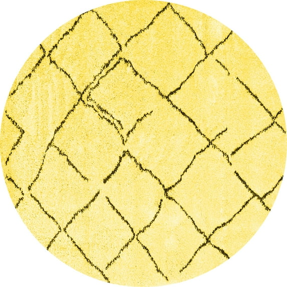 Ahgly Company Indoor Round Solid Yellow Modern Area Rugs, 4' Round