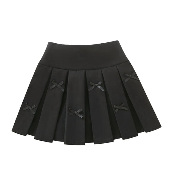 Girls Pleated Skirt with Bow Knot, Elastic Waist Swing Skort with Built-in Shorts, Kids School Uniform Mini Skirt for 3-12 Years