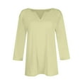thumbnail image 4 of YDKZYMD 3/4 Sleeve T Shirt Women Trendy V Neck Shirts Fashion Elbow Sleeve Tops Solid Color Casual Fitting Petite Three Quarter Sleeve Loose Fit T Shirts Beige L, 4 of 5