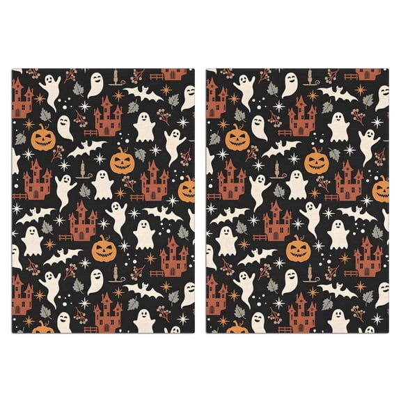 Halloween Themed Dish Towels Set of 2, 18x26 Soft Absorbent Kitchen Towels with Witch Ghost Pumpkin Prints, Cute Tea Towels for Fall Kitchen, Bar or Holiday Home Decor