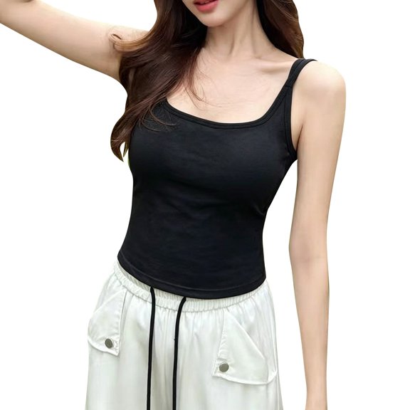ZNQHFRE Women's Criss‑Cross Back Spaghetti Strap Camisole Tank Top, Slim‑Fit Layering Top With Built‑In Bra Pads One Size