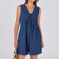 thumbnail image 2 of GILIGEGE Rompers for Women 2025 Summer Casual Ladies' Casual V Neck Pleated Rope Sleeveless Back Pocket Jumpsuit Set Overalls for Women Blue L, 2 of 8