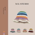 thumbnail image 3 of Casual Women Hollow Summer Rainbow Color Straw Dome Hat Knit Cap Sunscreen Hat Bucket Hat 7, 3 of 7