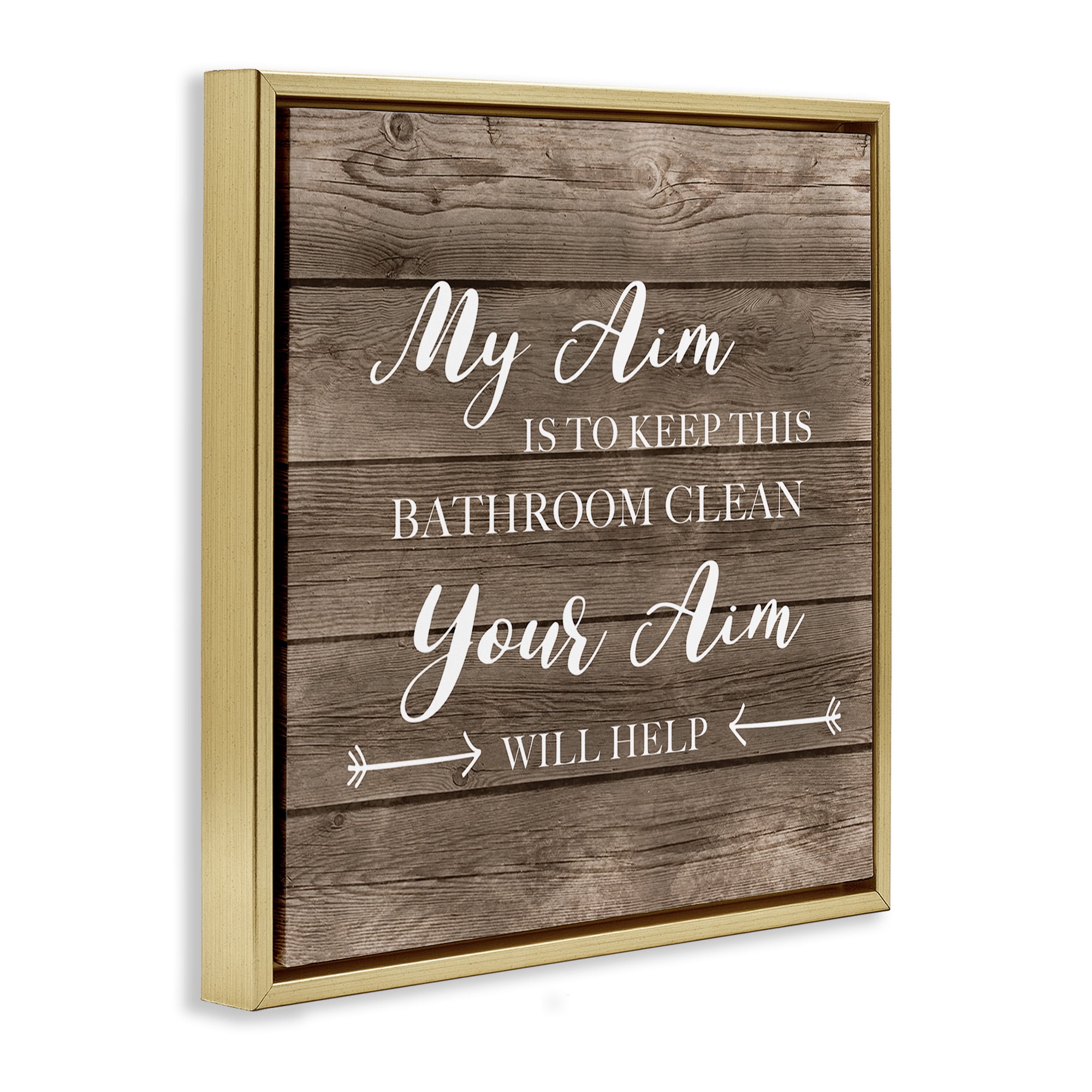 Stupell Industries Sassy Your Aim Toilet Cleanliness Typography Painting Gold Floater Framed Canvas Art Print Wall Art, 18 x 18