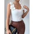 thumbnail image 4 of Women'S 3D Floral Fitted Tank Top Pearl Crew Neck Sleeveless Tops White S, 4 of 10