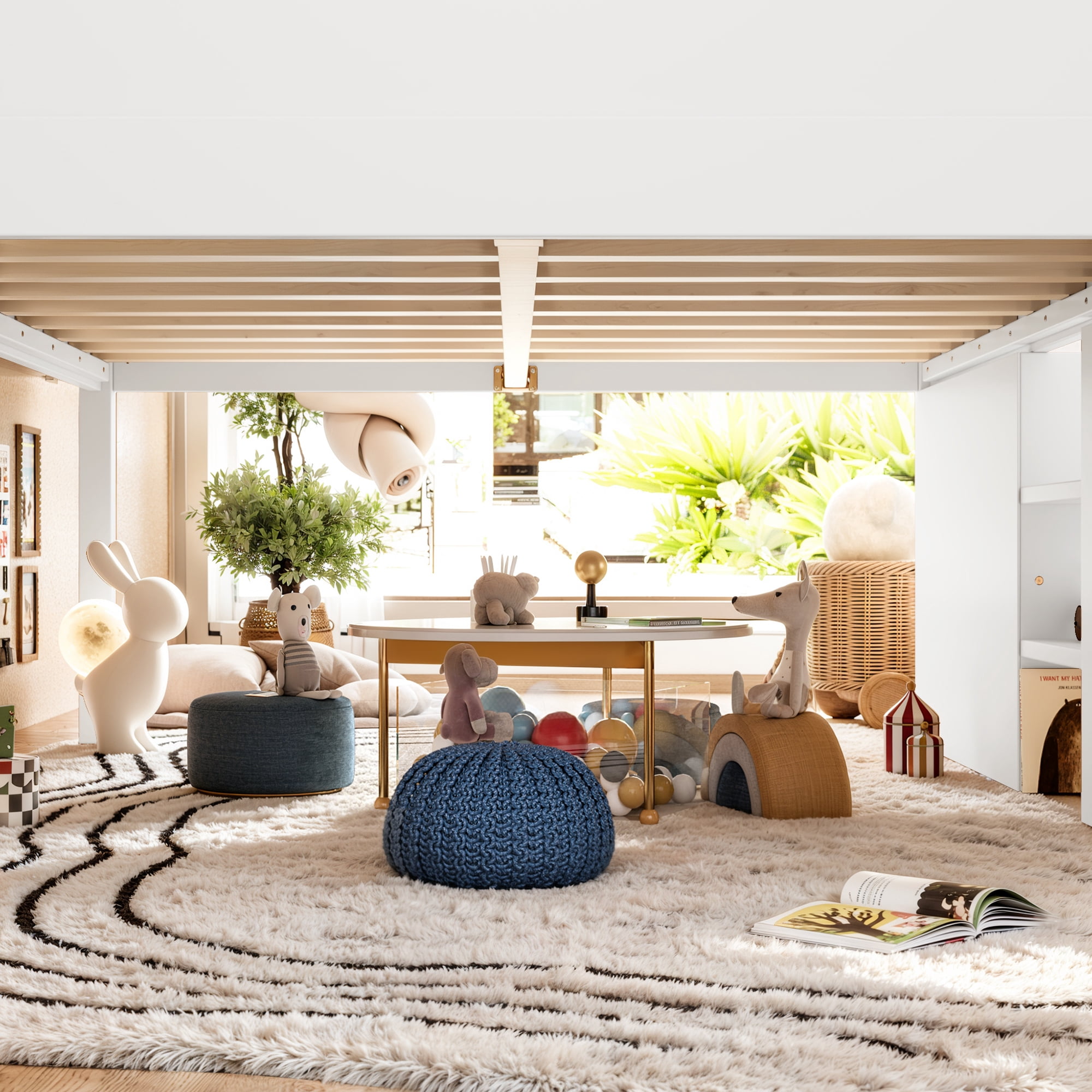 Leumius Full Size Loft Bed with Storage Shelves and Stairs, House Loft Bed with Playhouse Shape Roof and Window, Childlike and No Box Spring Needed Design, White
