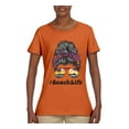 thumbnail image 3 of Messy Bun BeachLife | Cool Neon Leopard Print Bandana | Sunglasses Vaction Beach Paradise Fashion Womens T-Shirt, Orange, S, 3 of 5