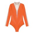 thumbnail image 5 of YONGHS Womens Glittery Gymnastics Dance Leotard Sheer Mesh Ballet Bodysuits Top Latin Dancewear Orange XL, 5 of 7