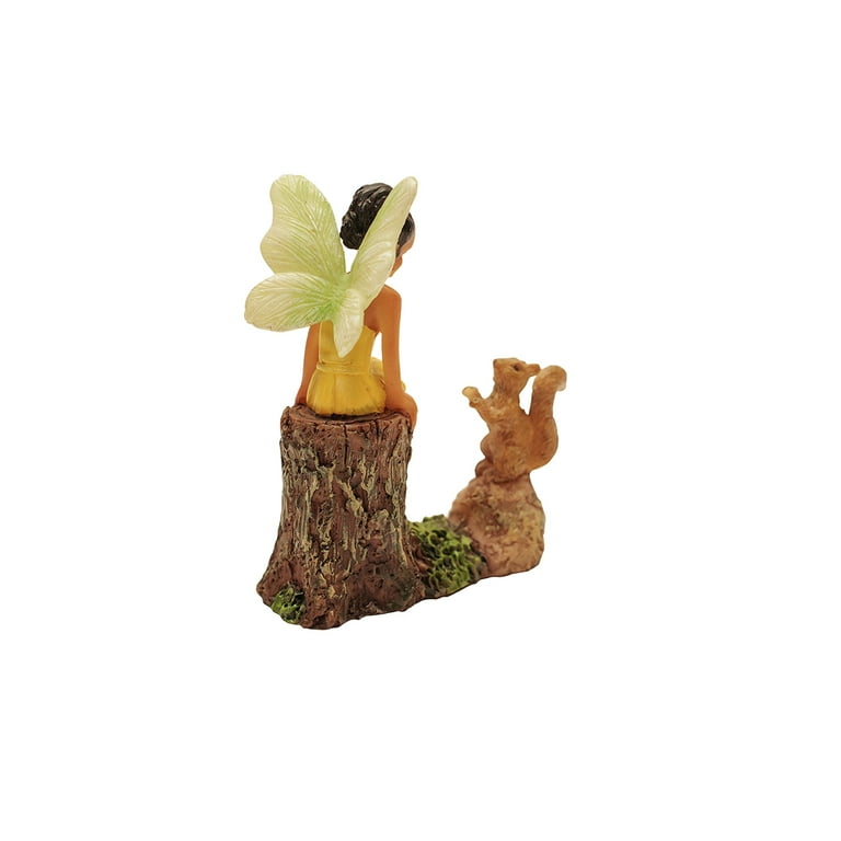Mini Dark Hair Fairy Girl And Squirrel Figurine Garden Accessory Dollhouse Decor Mini Dark Hair Fairy Girl And Squirrel Figurine Garden Accessory Dollhouse Decor
