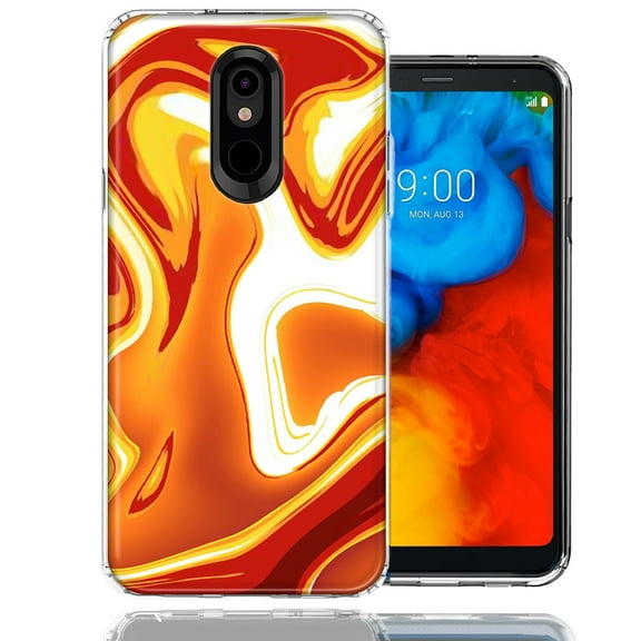 MUNDAZE For LG Stylo 4 Orange White Abstract Design Double Layer Phone Case Cover
