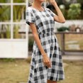 thumbnail image 4 of Vestido con cuello en V, rejilla, vestido sexy, manga corta, ropa de verano para mujer, S, blanco y negro Scienceny AP001223-21, 4 of 7