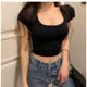 thumbnail image 2 of 2022 Verano De Las Mujeres Camiseta crop top slim U-Cuello Corto sexy Camisetaspangjing, 2 of 4