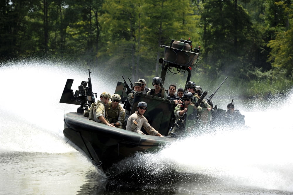 Special forces in a high-speed combat boat Canvas Art - Stocktrek Images (35 x 24)