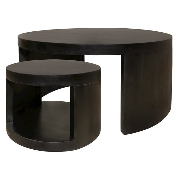 Molly Cocktail Table 2-Piece Set in a Modern Natural Black on Solid Wood