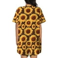 thumbnail image 6 of Uemuo Chocolate Plaid Sunflower Pattern Women's Short-Sleeved Pajama, Button-Front Loungewear, 2-Piece Summer Sleepwear, Elastic Drawstring Shorts-4X-Large, 6 of 7