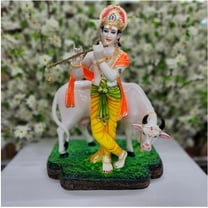 Krishna with Cow Statue in Marble Dust Lord Krishna Idol Standing Krishna Figurine God of Love Krishna Murti God Krishna Sculpture Indian Home Temple Decor Hindu God Statue - AtoZ India Cart