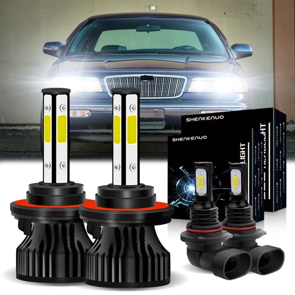 9008/H13 High/Low Beam LED Headlights 9145 Fog light Bulbs for Mercury Grand Marquis 2006-2011 6000K White,4pcs