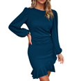 thumbnail image 2 of Women Plus Size Dresses Women Long Sleeve Elegant Fashion Casual Comfy V-Neck Slim-Bag Hip Bump Friendly Mid Length Wrap Date Night DressDark Blue S-2XL, 2 of 7