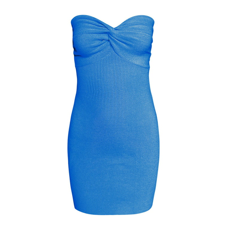 Ribbed Knit Bodycon Mini Dress for Women Twist Knot Front Bandeau