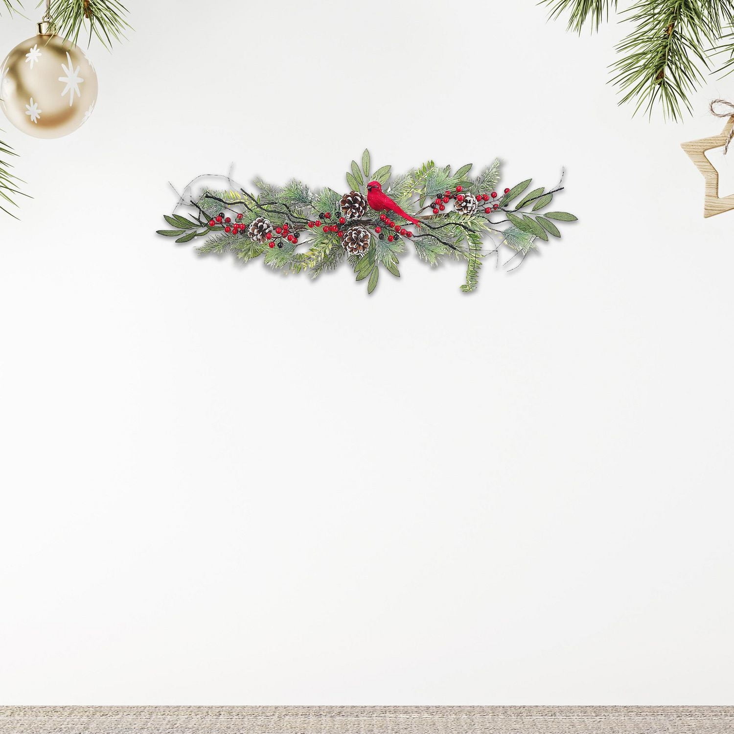 Christmas Cardinal And Pinecone Swag