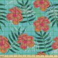 thumbnail image 2 of Ambesonne Exotic Fabric by the Yard Upholstery, Tropic Summer Hibiscus Flora, 1 Yard, Seafoam Coral, 2 of 5