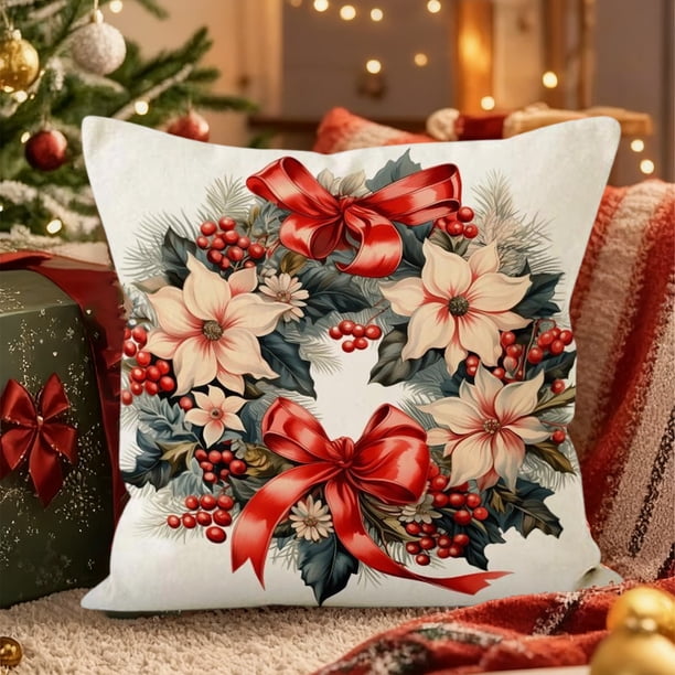 Herunwer Christmas Pillow Cover Winter Holiday Throw Pillows Christmas Decor Cushion Cases for Sofa Couch Home Décor, Pillowcases Farmhouse for Christmas Couch Bed