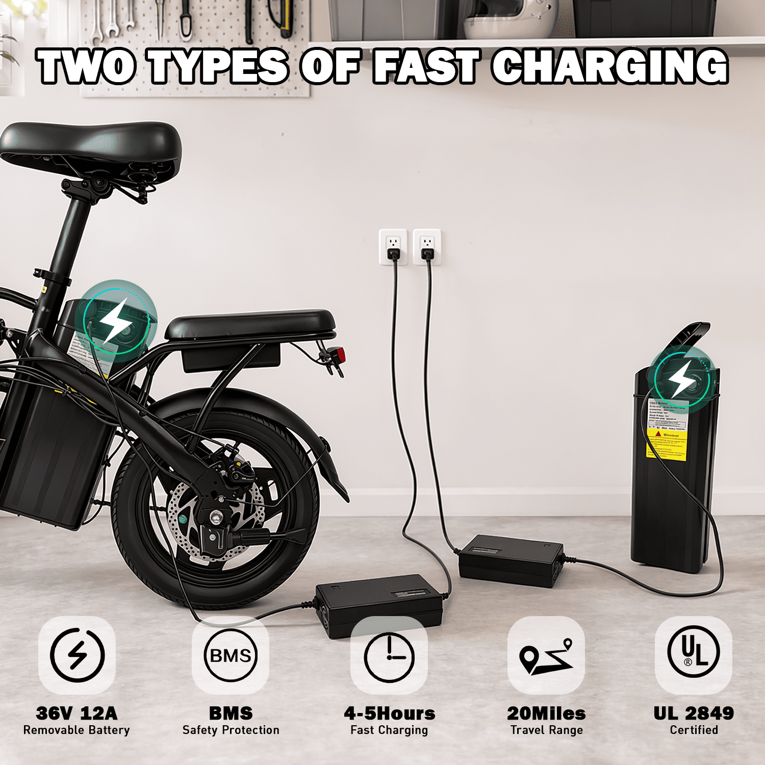 Folding Electric Bicycles,500W Peak Motor,30 Miles 20MPH,Removable Battery,14" Mini Ebike,City Commuter E-Bike,UL2849