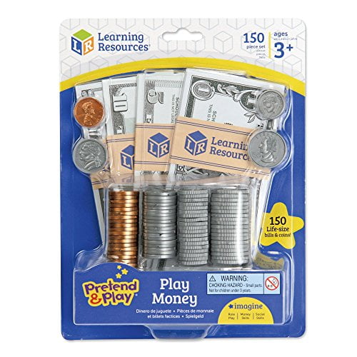 learning resources pretend and play, play money, counting, math, currency,  150 pieces, ages 3+