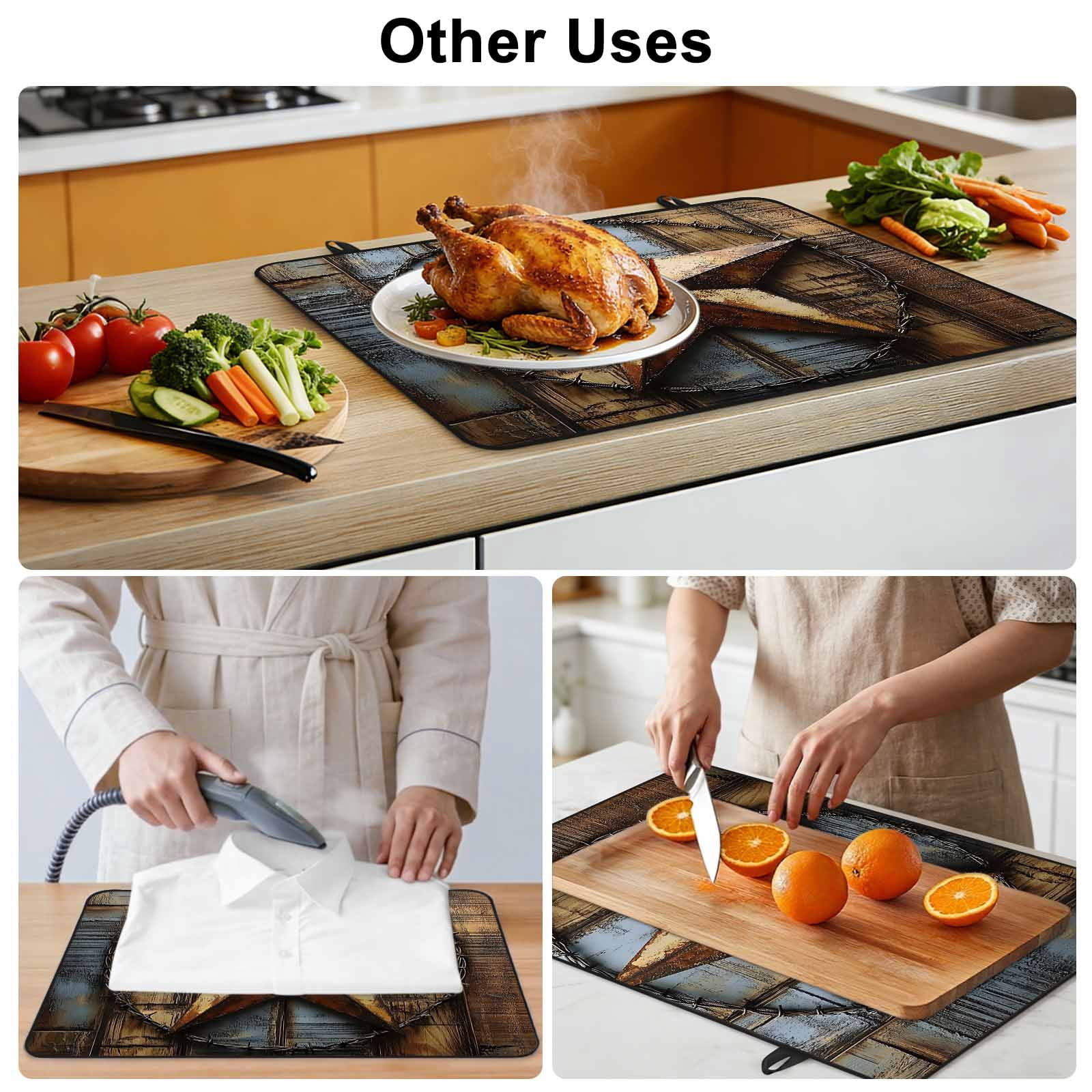 Rustic Star Brown Stove Top Cover for Electric Stove, Heat-proof & Non Slip Glass Top Stove Cover Protector, Vintage Farmhouse Wooden Grain Art Kitchen Flat Cooktop Rubber Mat 24x21 Inches
