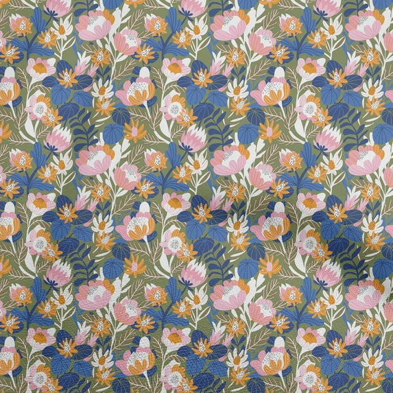 oneOone Georgette Viscose Olive Green Fabric Floral Diy Clothing Quilting Fabric Print Fabric By Yard 42 Inch Wide