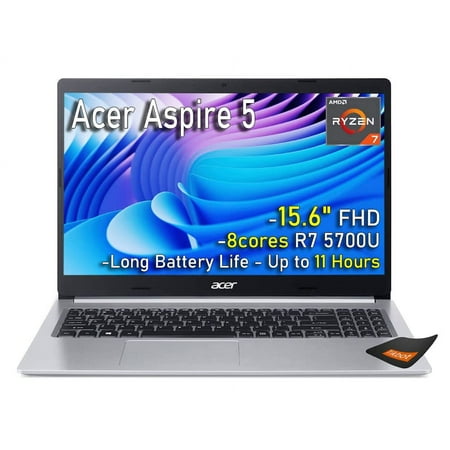 Acer Aspire 5 15.6" Slim Laptop 8-Core AMD Ryzen 7 5700U AMD Radeon RX Vega 8 Backlit KB Fingerprint Reader Wi-Fi 6 USB Type-C Windows Hello Win11 Home w/HDMI (16GB RAM | 1TB SSD)
