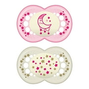 MAM Glow In the Dark Pacifiers, Baby Pacifier 6+ Months, Best Pacifier for Breastfed Babies, 'Night’ Design Collection, Girl, 2-Count