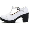 thumbnail image 2 of DADAWEN Women's Mary Jane Pumps Block Heel Platform Oxfords Leather Shoes - Comfortable Fashion T-Strap White Size 10 US, 2 of 6
