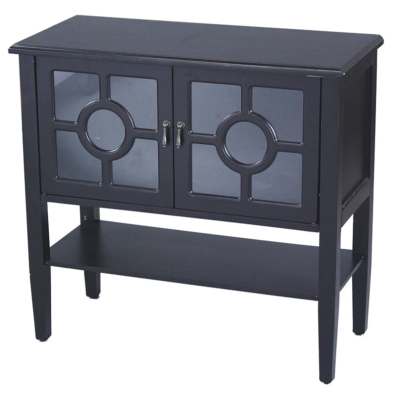 Black Wood Clear Glass Console with 2 Doors, a Shelf and