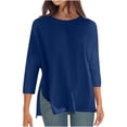thumbnail image 2 of fheaev Tunique d'Été pour Femmes Blouse Chemise à Manches 3/4 Haut à la Mode pour Femmes Couleur Unie Chandail Décontracté à Col Rond Haut à Manches 3/4, 2 of 8