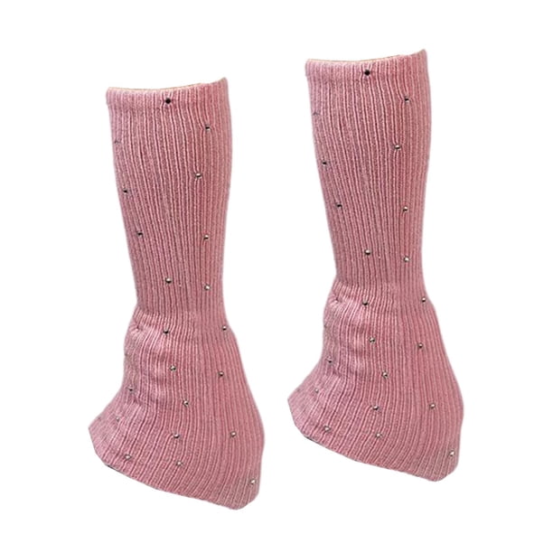 Calentadores de piernas de patinaje sobre hielo con decoración rinestas de calcetines de patinaje de hielo calentadores de piernas de tejido Rosa