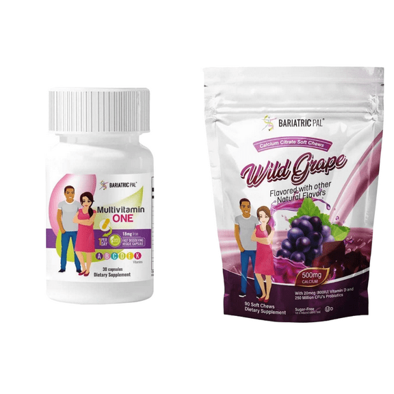 Gastric Band Complete Vitamin Pack - Capsules Size: 1-Month Supply, BariatricPal Multivitamin ONE: Capsule with 18mg Iron, BariatricPal Calcium Citrate Soft Chews: Wild Grape