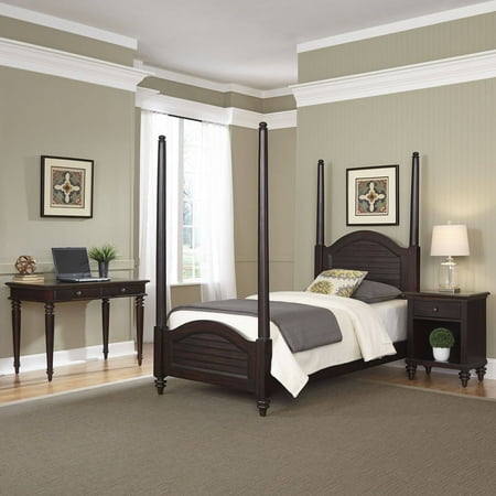 Home Styles Furniture Bermuda Espresso Twin Poster Bed, Night Stand and Student Desk