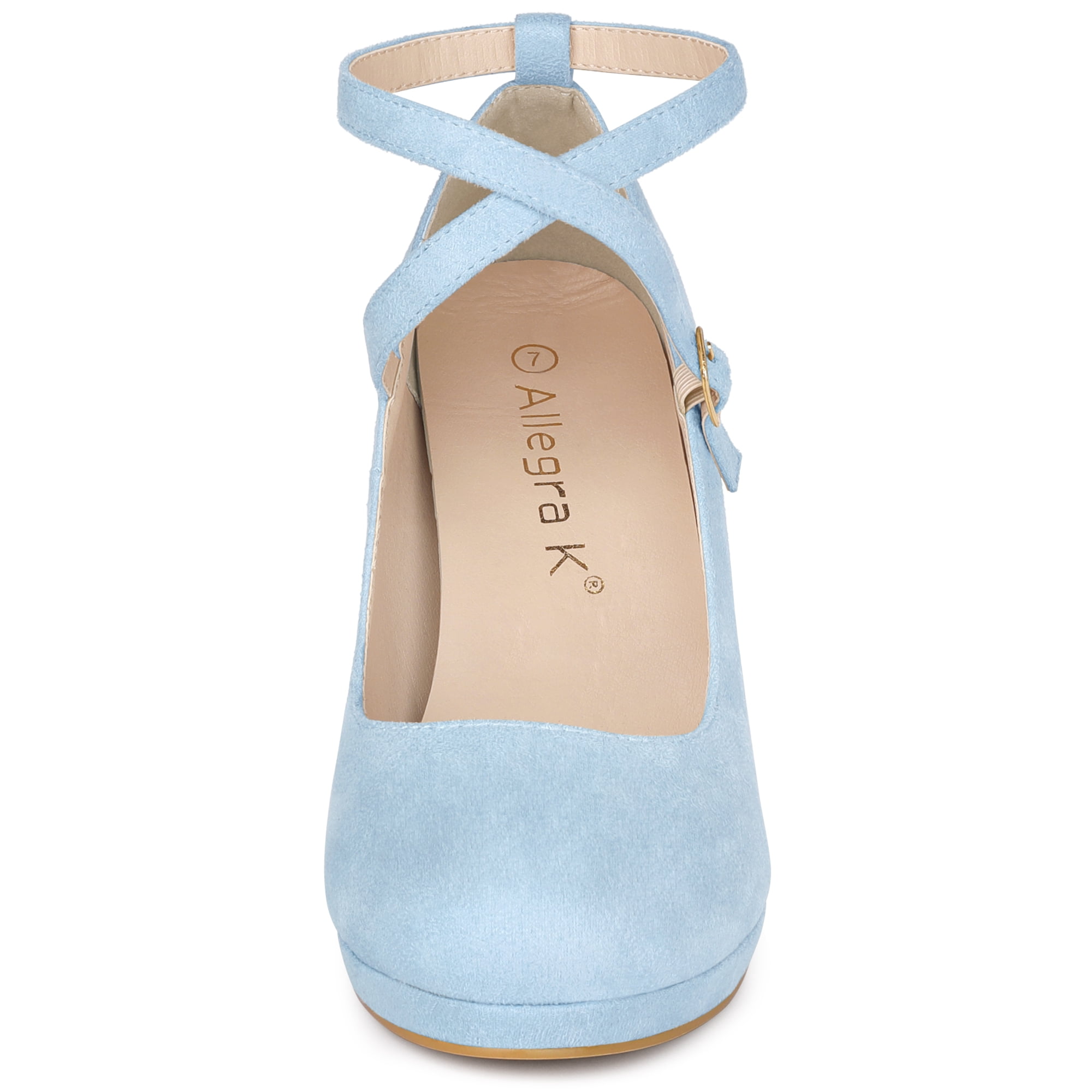 DARING DIVA Women's Platform Cross Strap Stiletto Heels Mary Jane Pumps Light Blue 8