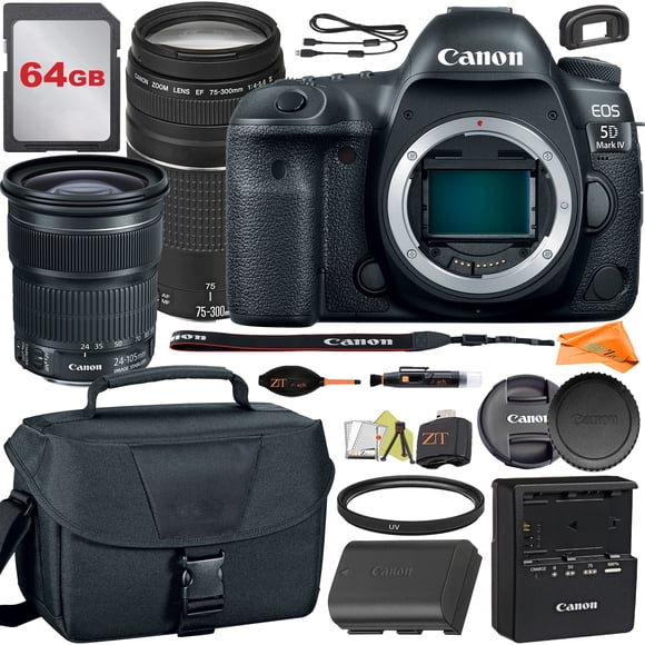 Canon EOS 5D Mark IV DSLR Camera with 24-105mm + 75-300mm Lens + 64GB Card + Case + ZeeTech Accessory Bundle