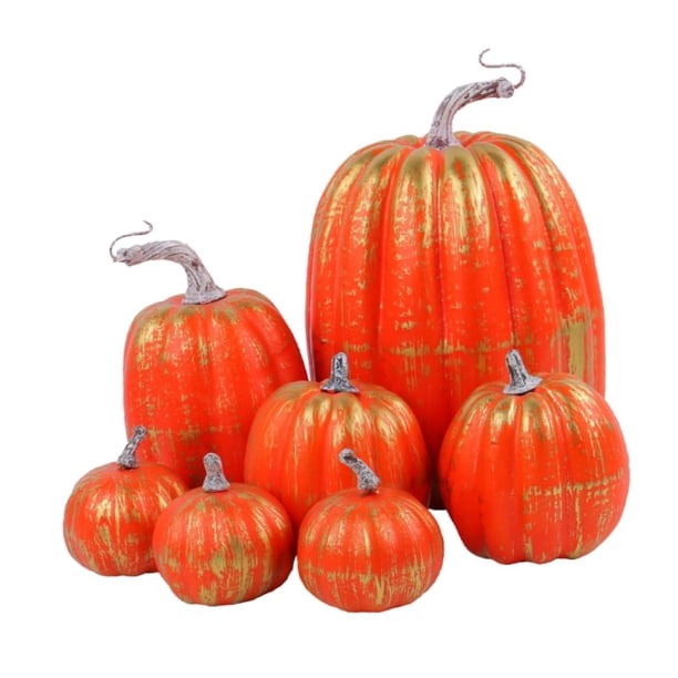 7 calabazas artificiales, calabazas falsas, decoración apilable, calabazas decorativas para de otoño, suministros para fiestas temáticas de Naranja dorado