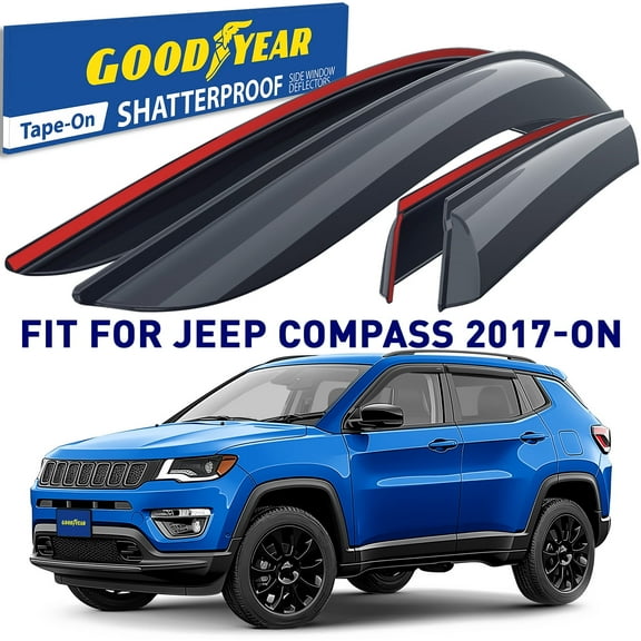 Goodyear Shatterproof Window Deflectors for Jeep Compass 2017-2025, Tape-on Rain Guards, Window Visors, Vent Deflector Visor, Car Accessories, 4 pcs. - GY003246