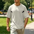 thumbnail image 2 of Men's Oversized T-Shirts Loose Fit Gym Short Sleeves Drop Shoulder Tops Fashion Streetwear Workout Tees Size M-4XL White-C, 2 of 9