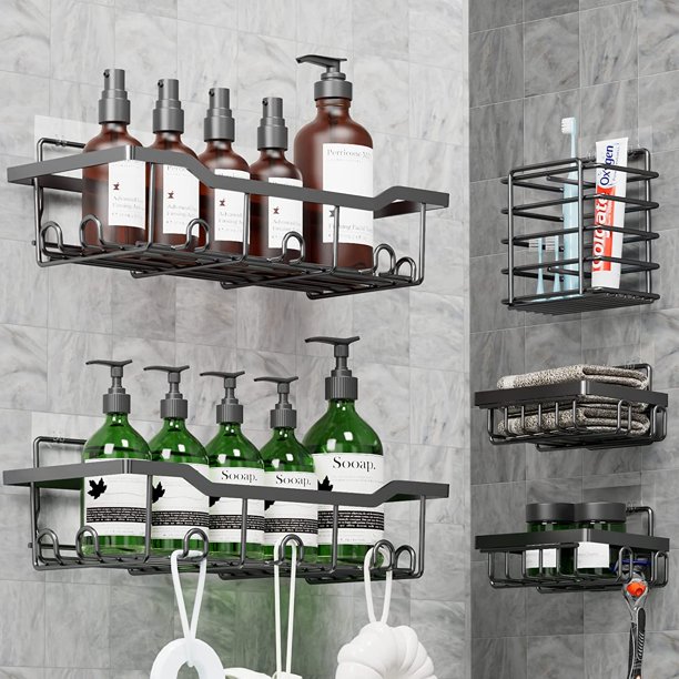 Bathroom Shower Organizer, 5Pack Shower Caddy Strong Adhesive Shower Shelves, NO Drilling