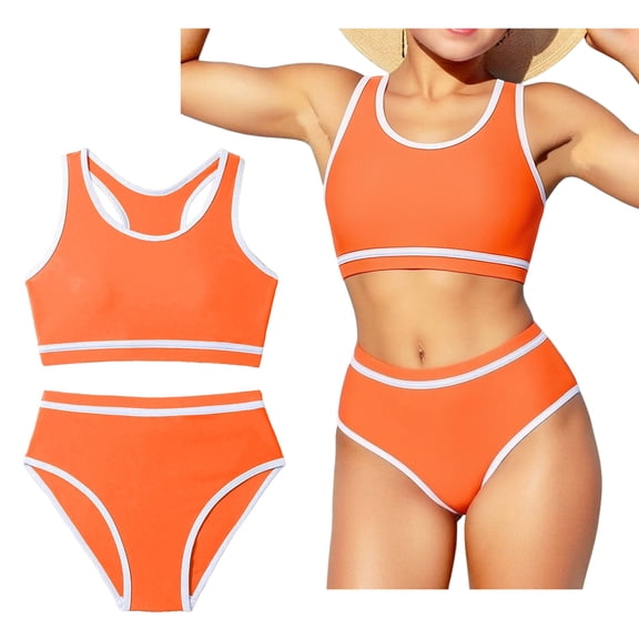 Kids Two Piece Swimsuits Quick Dry Girls Bikinis with Chest Pad Swim Suits for Kids 5-6 Years