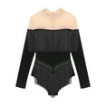 thumbnail image 4 of Miutii Women's Fringe Latin Dance Leotard Sheer Mesh Long Sleeve Tango Jazz Gymnastics Leotard Black L, 4 of 4