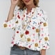 thumbnail image 5 of Tops de camisa suelta informales con cuello levantado con botones y mangas largas estampadas para mujer a la moda Pompotops FGAJ22066, 5 of 9