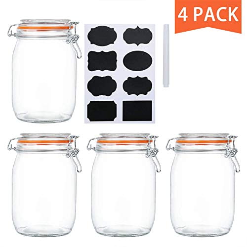 Encheng 32 oz Glass Jars With Airtight Lids And Leak Proof Rubber