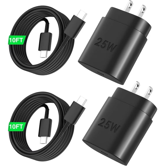 Super Fast Charger with Type C Cable 10ft , 2Pack 25W USB C Wall Charger Block Adapter and Android Phone Charger Cord for Samsung Galaxy S24 Ultra/S24/S24 /S23 Ultra/S23/S22 Ultra/S22/S21/Note 20