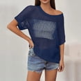 thumbnail image 5 of Crochet Coverups for Women Summer Cap Sleeve Hollow Out Casual Cruise Beach Vacation Tops Knit Pullover Sweater Navy L, 5 of 7